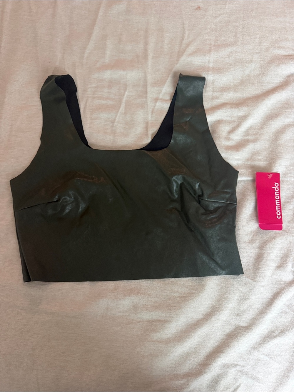 Commando Dark Olive Faux Leather Crop Tank Top